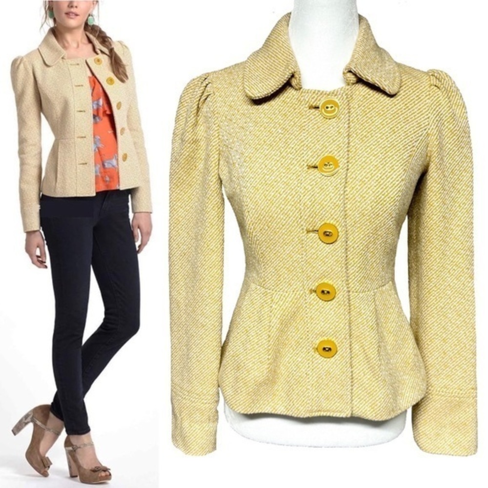 Tabitha Yellow Tweed Peplum Blazer